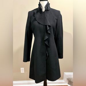 Dkny Black Ruffle Front Wool Coat